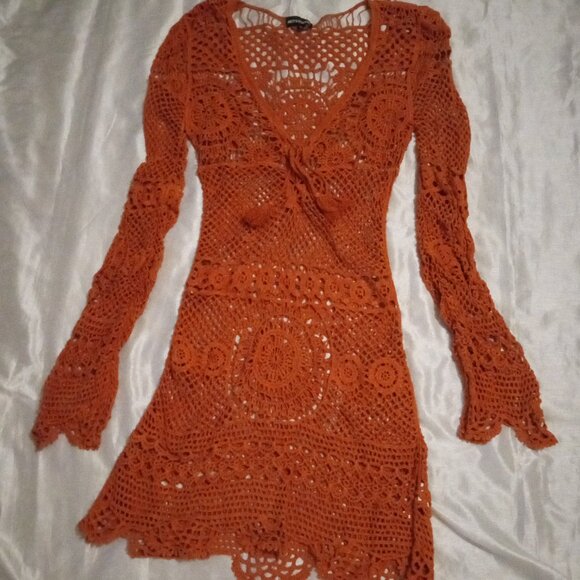 PrettyLittleThing women's knit cover top long sleeves size L orange - Picture 1 of 7